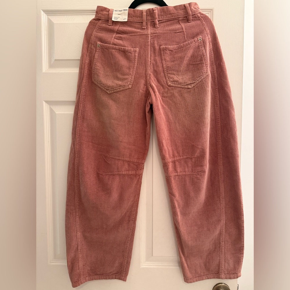 NWT. Free People Good Luck Mid-Rise Cord Barrel Jeans. Withered Rose 25, 26 - Picture 6 of 6